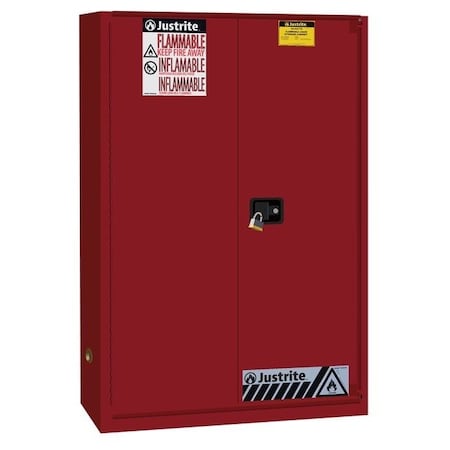 Justrite Hazardous Material Storage Cabinet, 45 gal, 2 Shelves, Steel, 43 in W x 65 in H x 18 in D, Red 894581